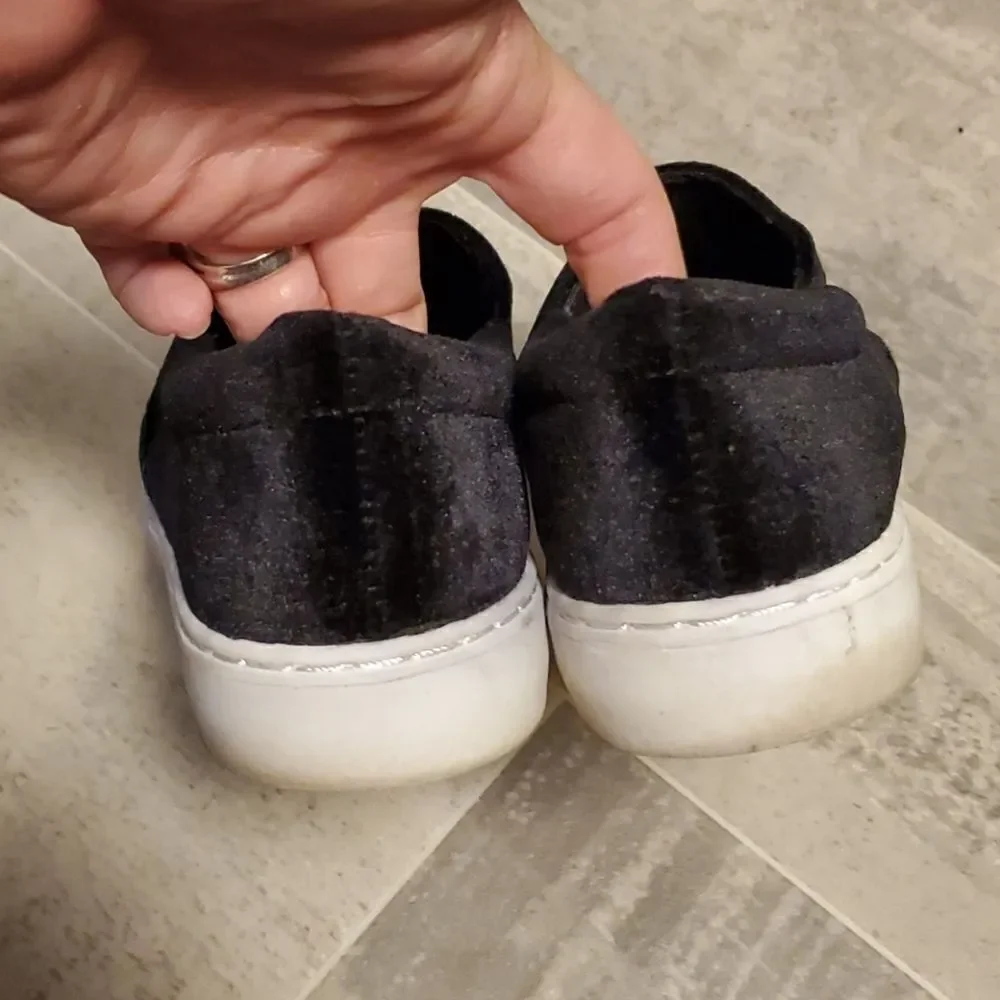 Black Velvet Embroidered Slip On Loafers